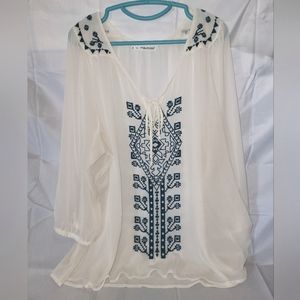 Maurice's 3x transparent top with beautiful turquoise embroidery